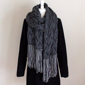 The Keswick Scarf, Dark Grey Long Scarf with Confetti Fringe